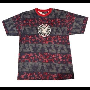 New Vintage Bugle Boy All Over Print Short Sleeve T Shirt sz L LARGE Navy Blue
